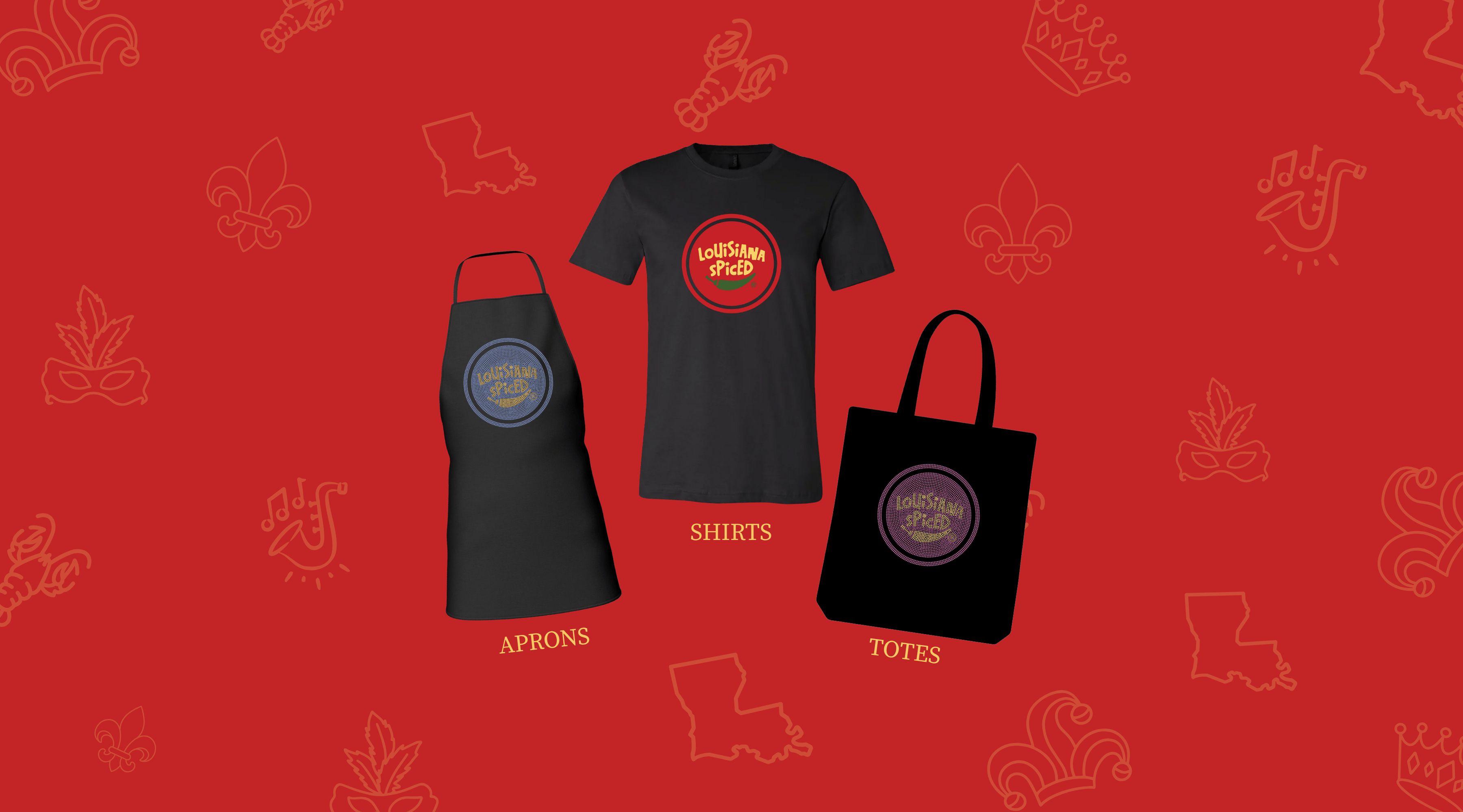 Louisiana Spiced selling shirts, aprons, and totes 